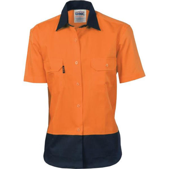 Picture of Dnc Ladies' Hi-Vis Two Tone Cotton Drill Shirt, Short Sleeve 3931