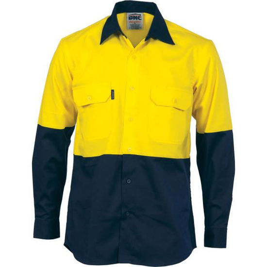 Picture of Dnc Hi-Vis 2 Tone Cotton Drill Vented Shirt, Long Sleeve 3981